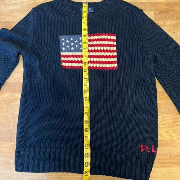 Ralph Lauren Navy Knit American Flag Sweater (S) 🇺🇸 - Picture 7 of 9